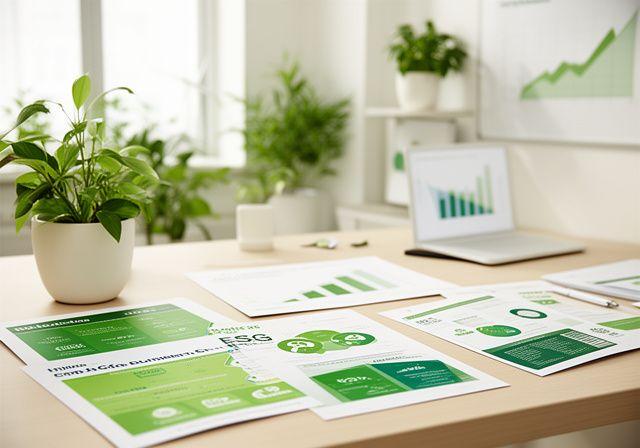 Zielone biuro i wykresy wzrostu symbolizujące trendy zielonego biznesu w 2024 roku